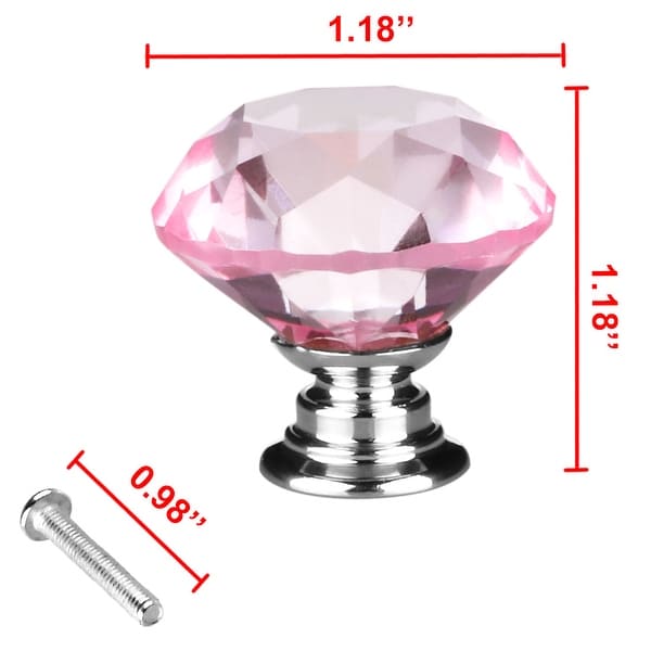 2x Diamond Shape Crystal Glass Cabinet Door Drawer Pull Handle Knob Pink 