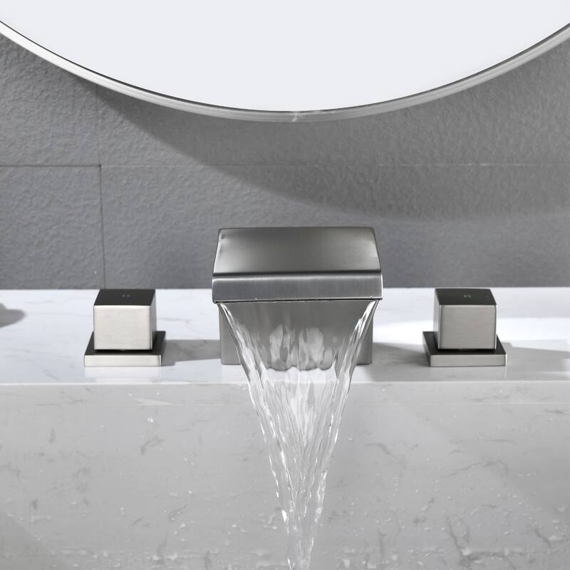 8 Inch Widespread Bathroom Sink Faucet Waterfall Modern Double Handle Bathroom Vanity Faucet Three Hole Mixer Tap With Valve