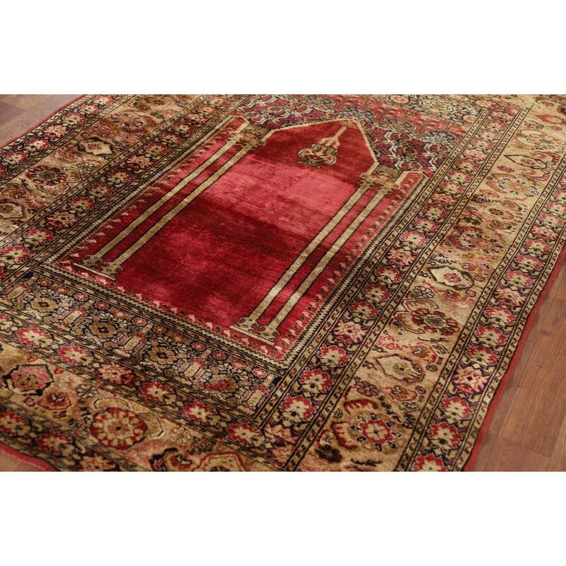 100% Silk Anatolian Turkey Foyer Rug Hand-Knotted Wool Carpet - 4'1" x 5'8"