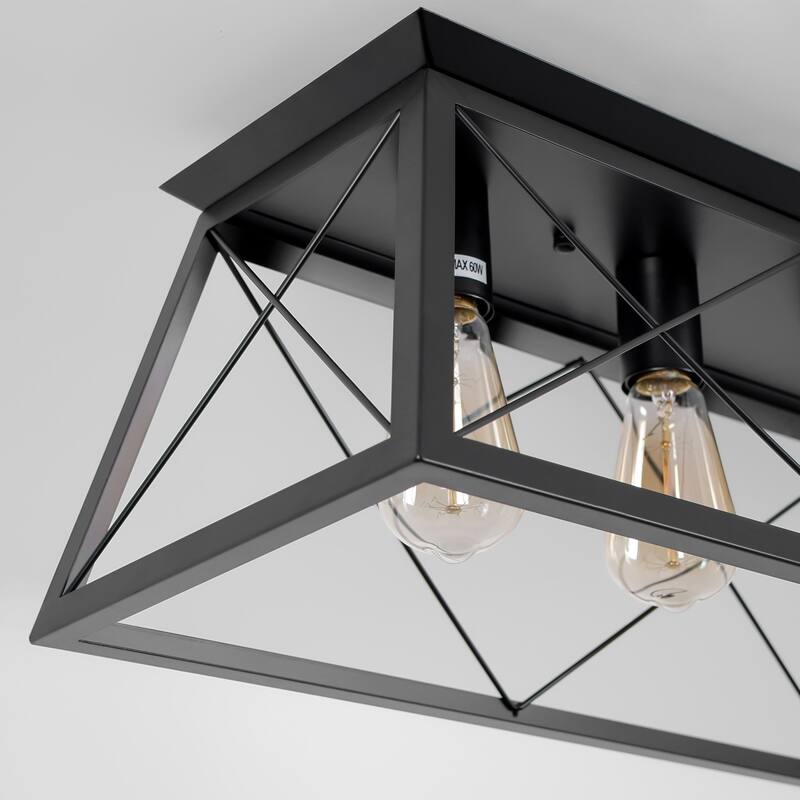 Starsky Farmhouse Rectangular Flush Mount Ceiling Light with Open Cage Design