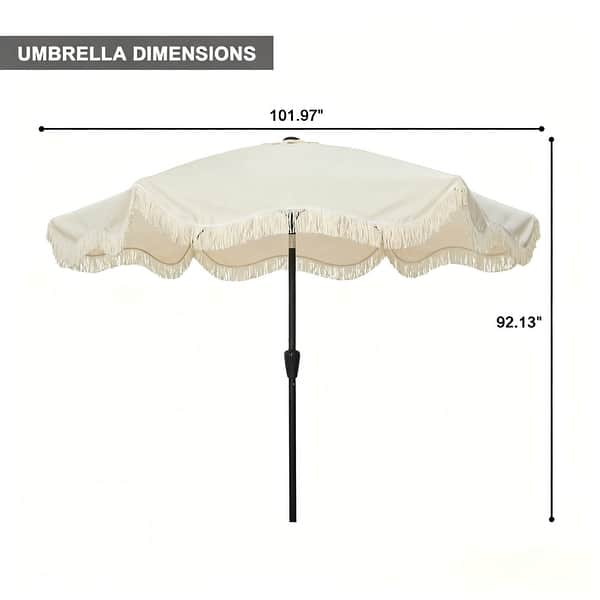 dimension image slide 5 of 9, Clihome 9 Ft. Bohemian Fringed Patio Market Umbrella