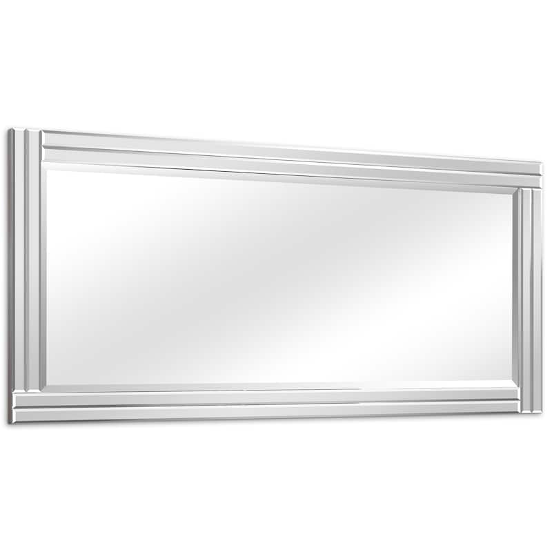 Moderno Stepped Beveled Rectangle Wall Mirror, Solid Wood Frame, 1"-Beveled Center Mirror, Ready to Hang - Clear