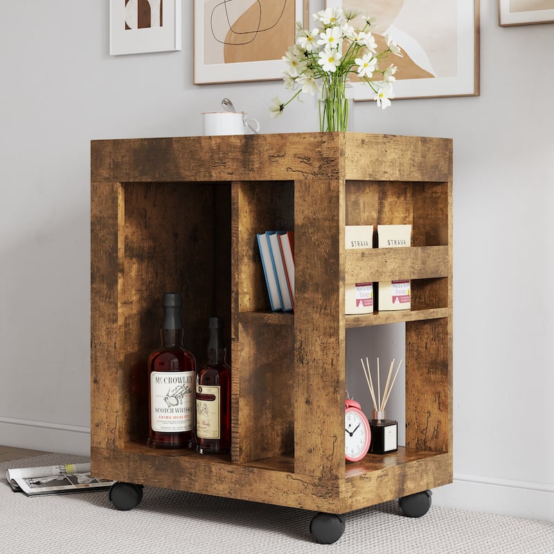 Kitchen Island with Rubberwood Top, Kitchen Cabinet with Sliding Handle, Kitchen Cart with Movable Casters
