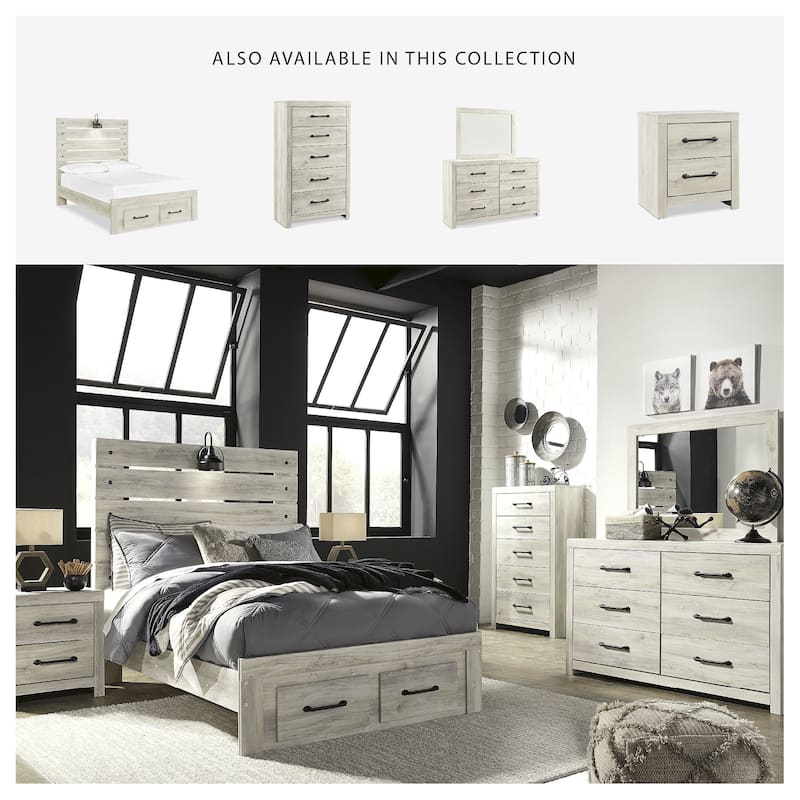 Cambeck Whitewashed Panel Bed w/ 2 Footboard Storage Drawers