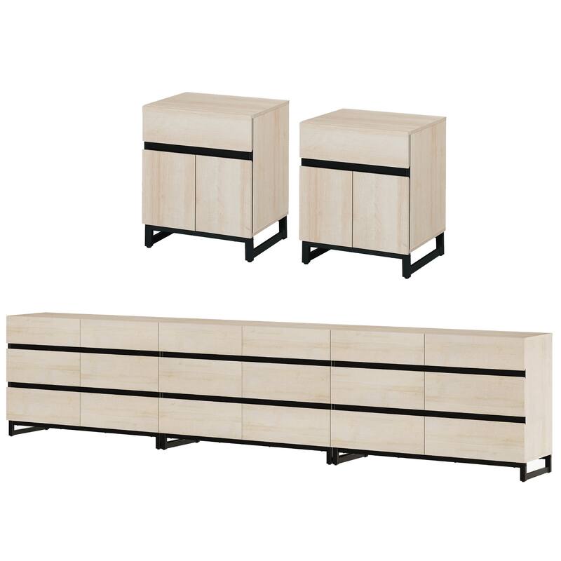 3-Piece Dresser And Nightstand Set,Dresser With 18 Drawers, 2 Nightstand for Bedroom, Bedroom Furniture Set