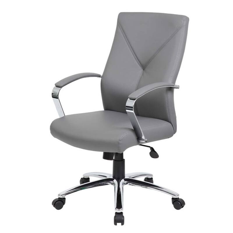 Roe Executive Swivel Chair, High Back Gray Faux Leather, Chrome Metal