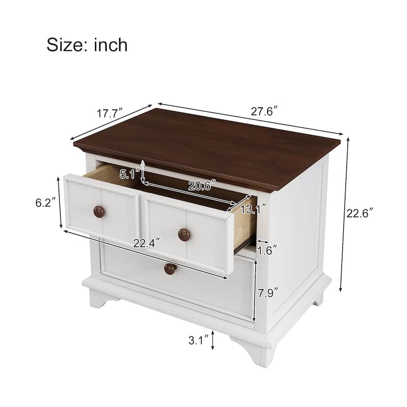 2-Drawer Wood Kids Nightstand in White and Walnut
