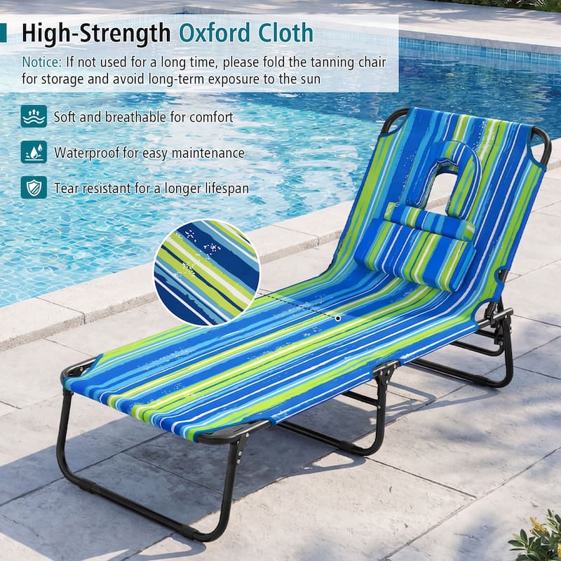 Gymax 2PCS Folding Beach Sun Lounger w/Face Hole Removable Pillows