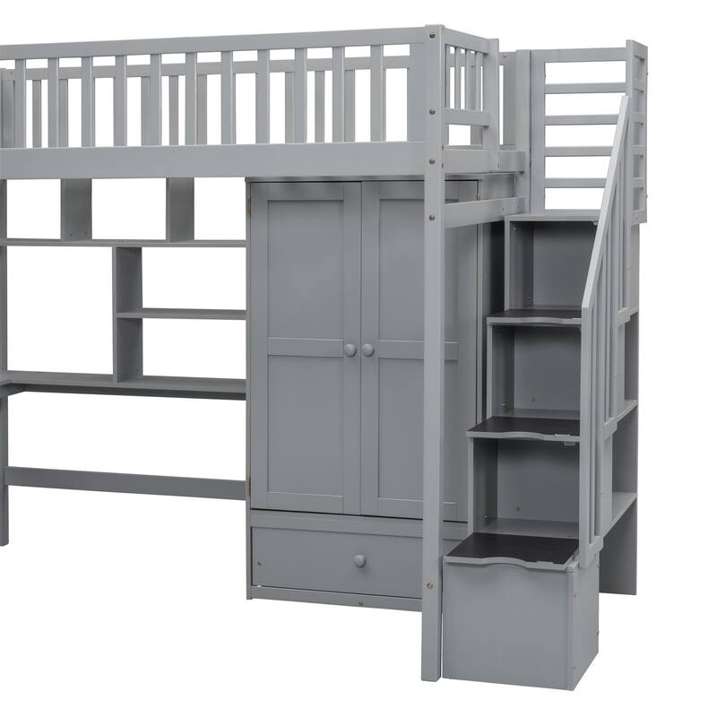 Merax Twin size Loft Bed with Bookshelf,Drawers,Desk,and Wardrobe