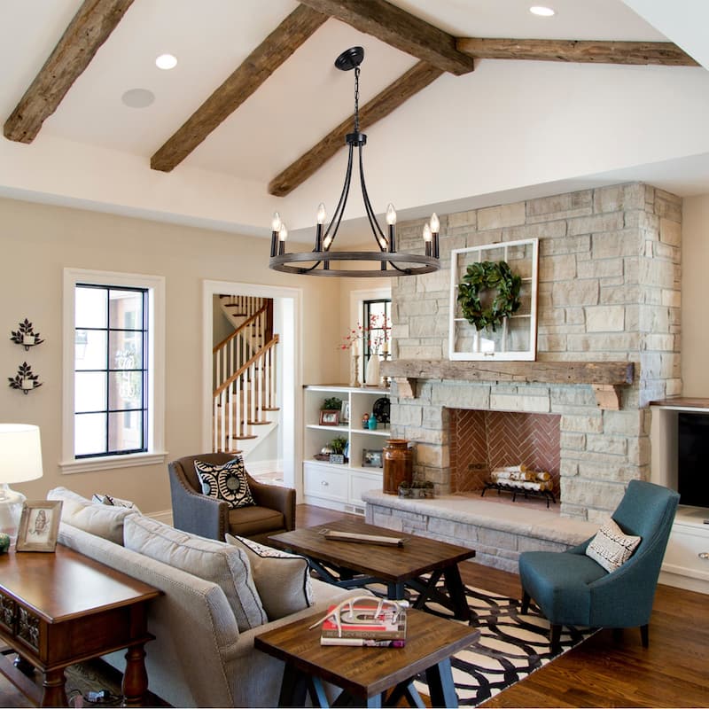 8-Light W23.6" x H82.67" Vintage Rustic Wagon Wheel Chandelier for Living Room