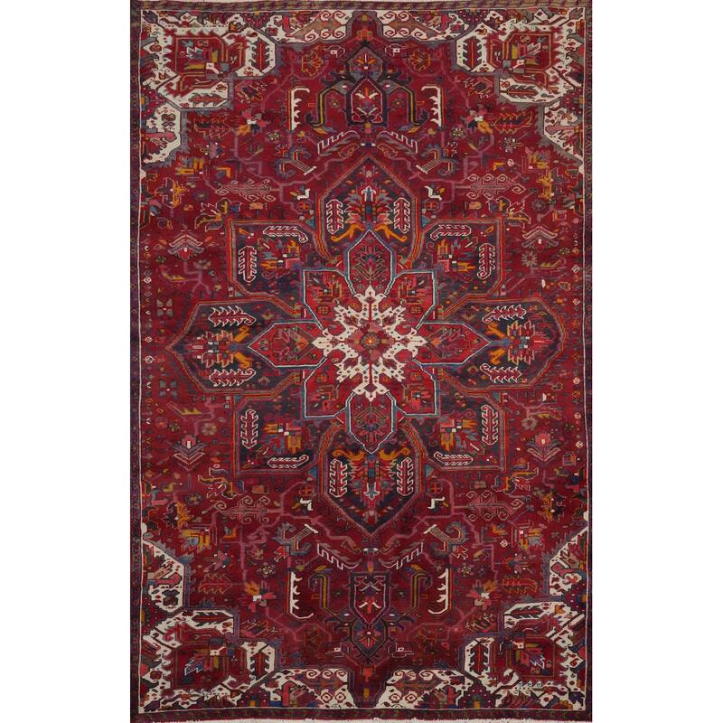 Hand Knotted Oriental 100% Wool Carpet Traditional Medallion Red Heriz Area Rug - 9' 6'' X 6' 3''