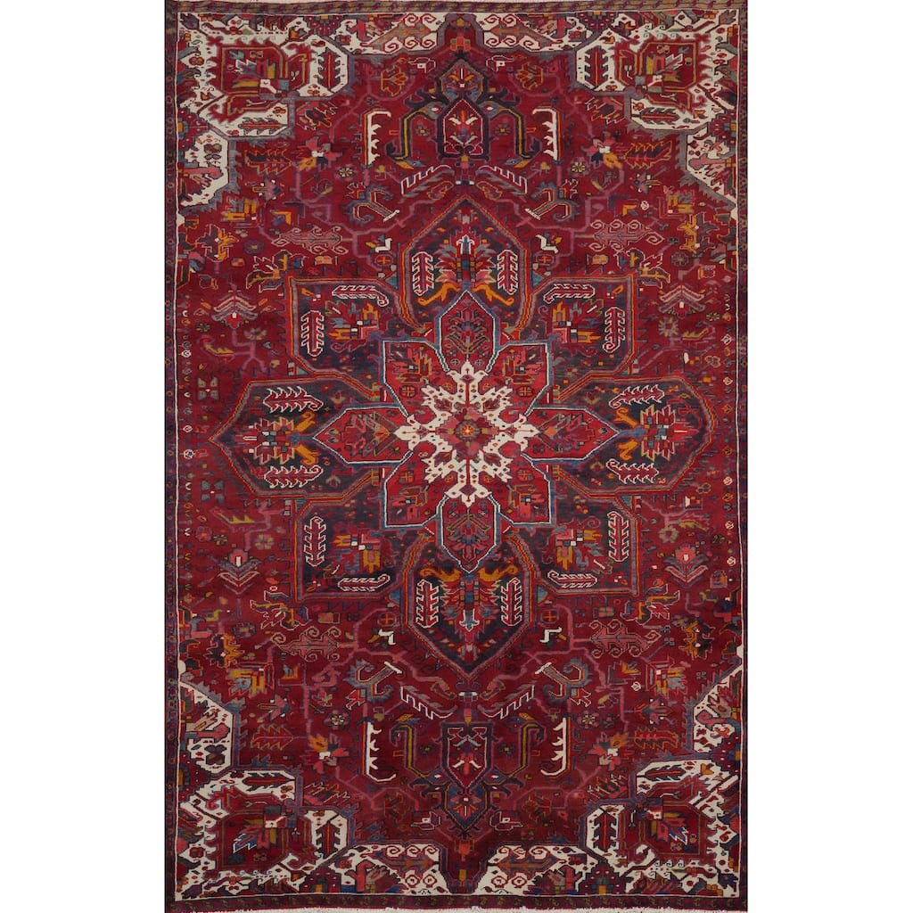 Hand Knotted Oriental 100% Wool Carpet Traditional Medallion Red Heriz Area Rug - 9' 6'' X 6' 3''