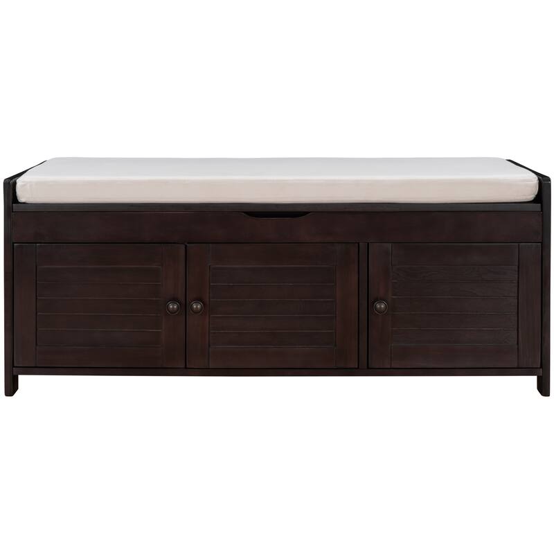 43.5" Storage Shoe Bench with Removable Cushion and Hidden Storage Space