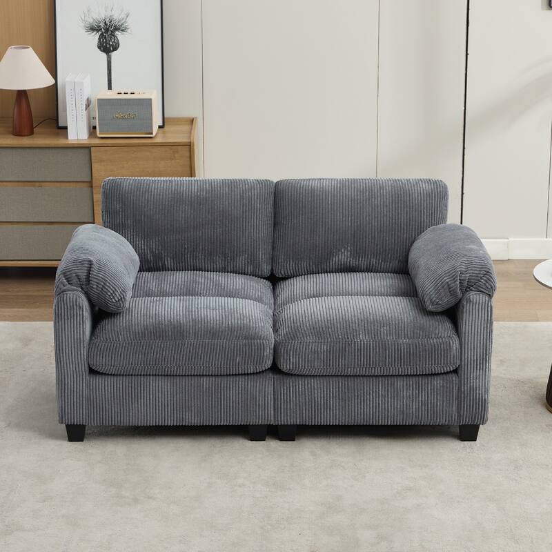 Multi-Seater Corduroy Sectional Sofa, Modular Settee, Included Removable Ottomans