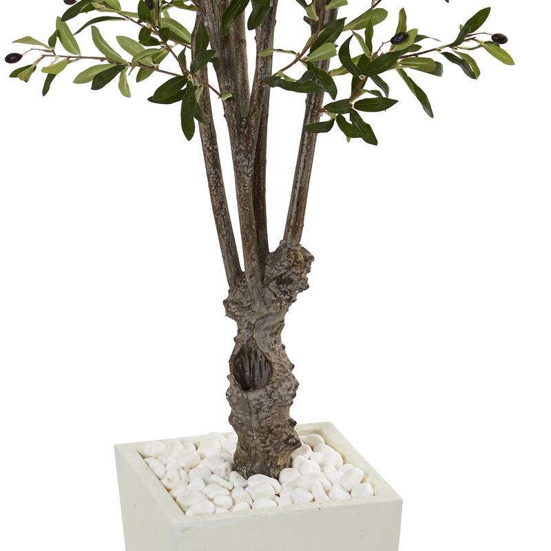 Artificial Olive Tree 6ft Indoor Outdoor Decor White Planter - Green - 31-40 Inches