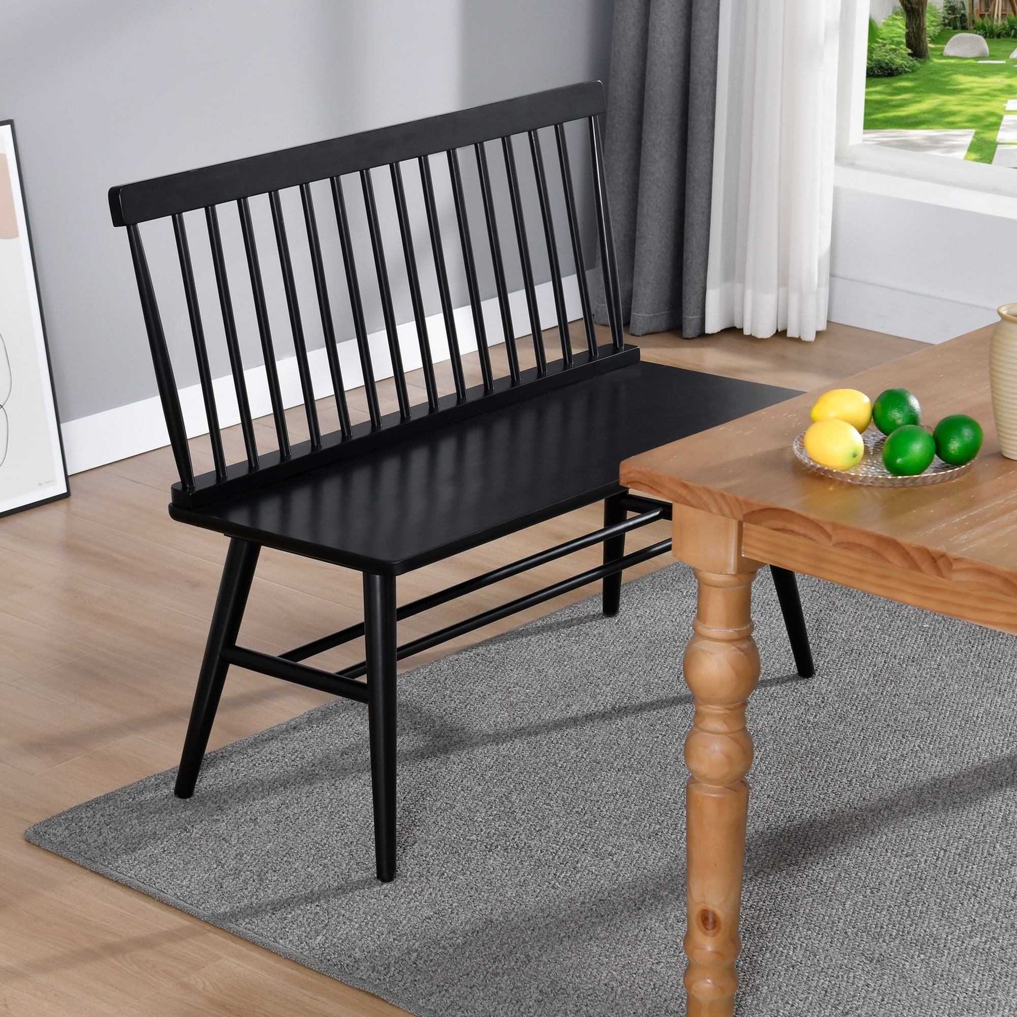 Entryway 40"L Solid Wood Dining Bench with Spindle Back