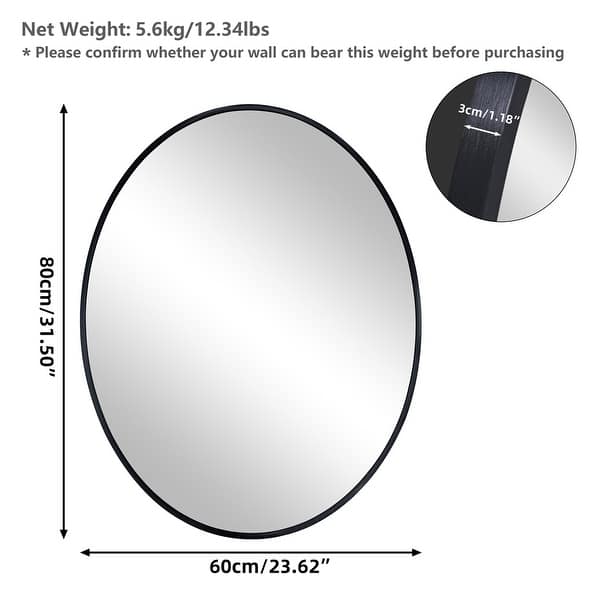 dimension image slide 0 of 2, 24/28 Inch Modern Oval Bathroom Mirror Black Metal Frame Vanity Wall Mirror Bedroom, Furniture Decor