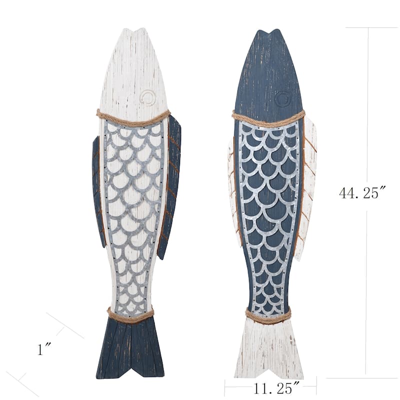 StyleCraft Couple Fish Dark Blue and White Wood Wall Décor (Set of 2)