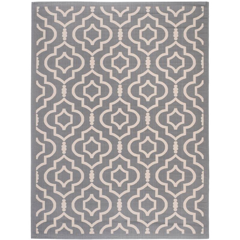 SAFAVIEH Courtyard Ketty Indoor/ Outdoor Waterproof Patio Backyard Rug - 6'7" x 9'6" - Anthracite/Beige