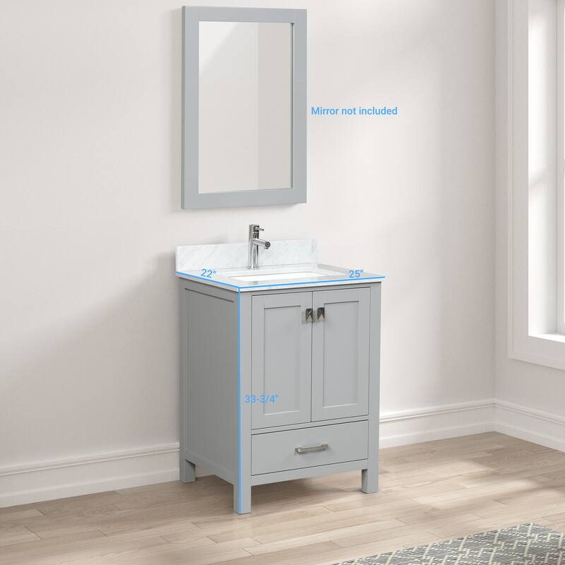 Blossom Geneva 24" Solid Wood Vanity w/ Marble Top, Sink & Mirror