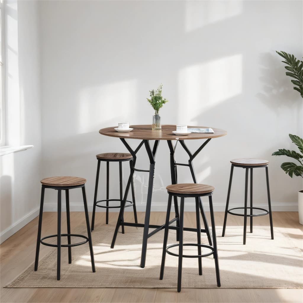 5-Piece Bar Table and Chairs Set, Space Saving Dining Table w/4 Stools