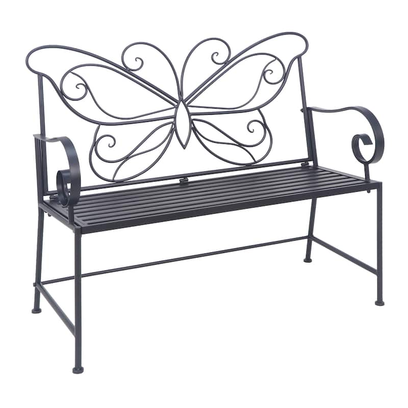 Maypex 42" Outdoor Bench Mteal Patio Garden Bench Butterfly Design - N/A - Black