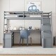 preview thumbnail 2 of 13, Full Size Loft Bed with Desk, 7 Drawers and 2 Shelves, Grey