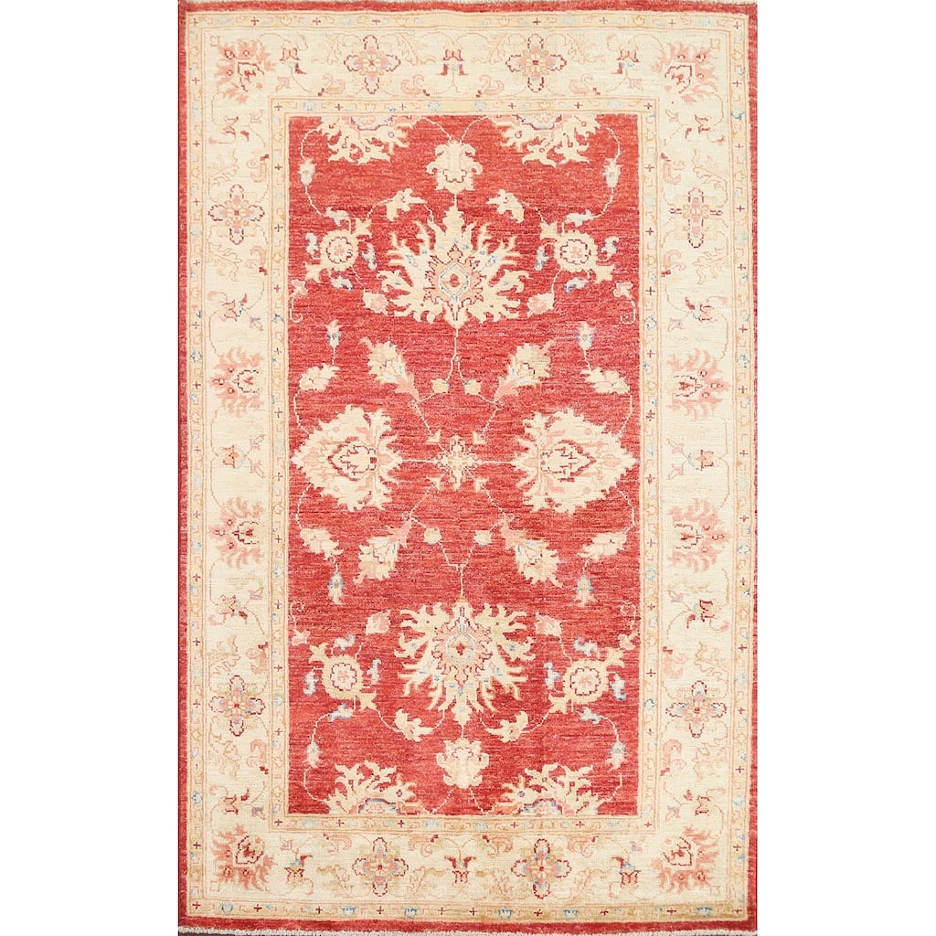 Vegetable Dye Floral Chobi Peshawar Area Rug Hand-knotted Wool Carpet - 3'3" x 5'3"