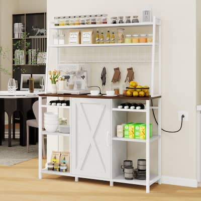 Moasis 47 Inches Bakers Rack Microwave Stand Cabinet with Power Outlet And Shelf
