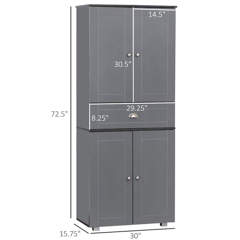 HOMCOM 71" Freestanding Kitchen Pantry Storage Cupboard Floor Utility Cabinets with Drawer and 3 Adjustable Shelves