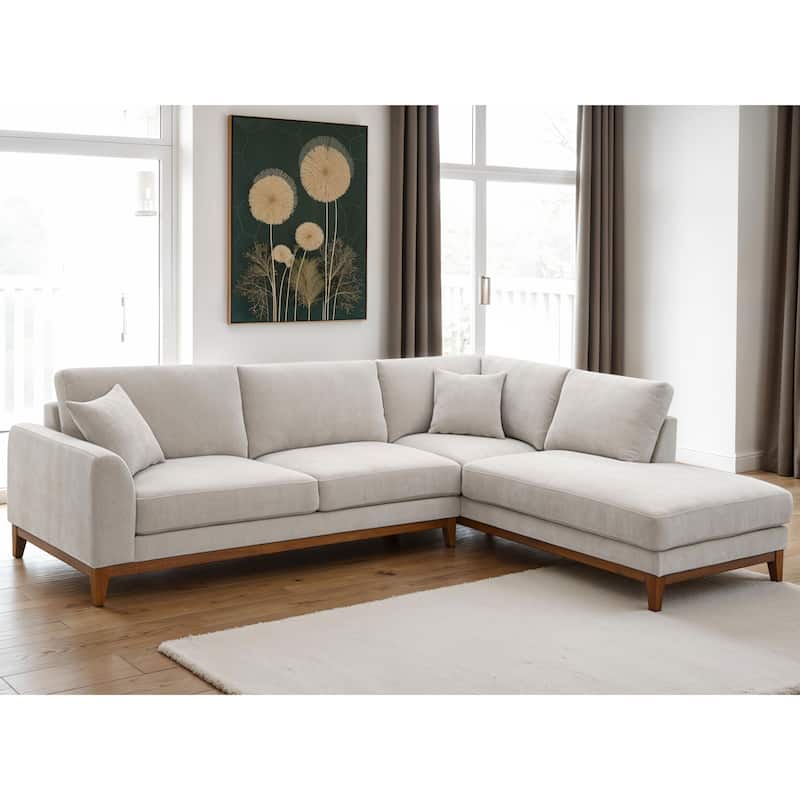 Furniture of America Lurek Mid Century Modern Chenille Sectional Sofa with Chaise. - Taupe - Right Facing