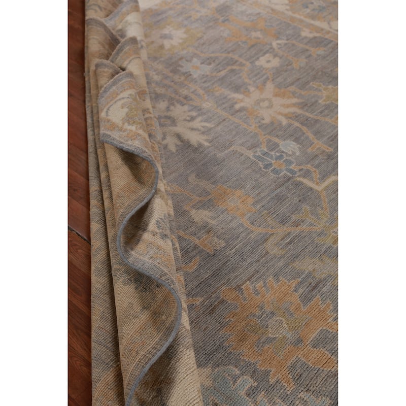 Hand Knotted Oriental 100% Wool Carpet Transitional All-Over Greys & Charcoal Oushak Area Rug - 9' 11'' X 8' 2''