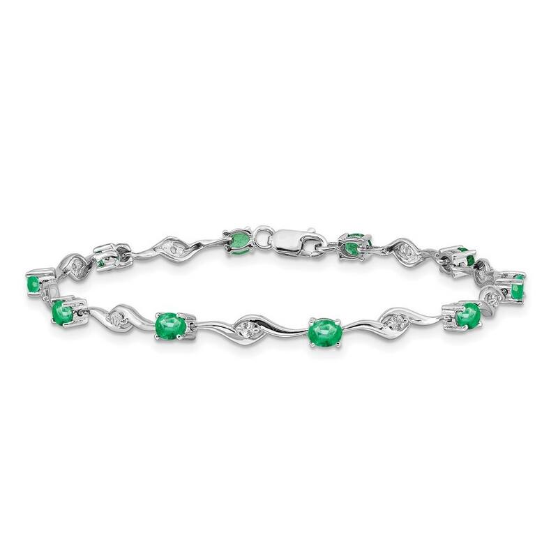 Curata 14k White Gold 7" 4mm Ruby, Emerald or Blue Sapphire Bracelet - Emerald - 7 Inch - White