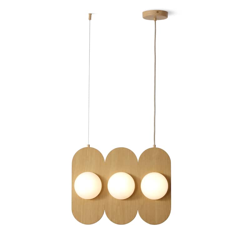 VidaLite Orbita 6-Light Natural Wood, Linear Pendant Integrated LED with Frosted Glass Shade - 14" x 18" - 14" x 18" - Wood Grain