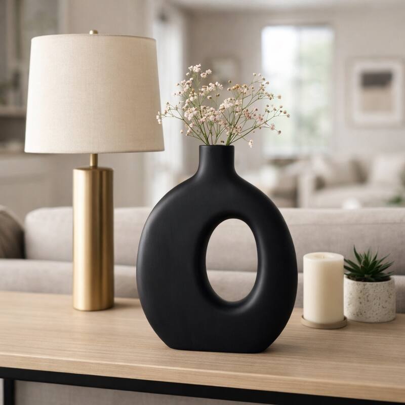 Decorative Wooden Cut-Out Vase - Black, 18" - Black - 17.75"