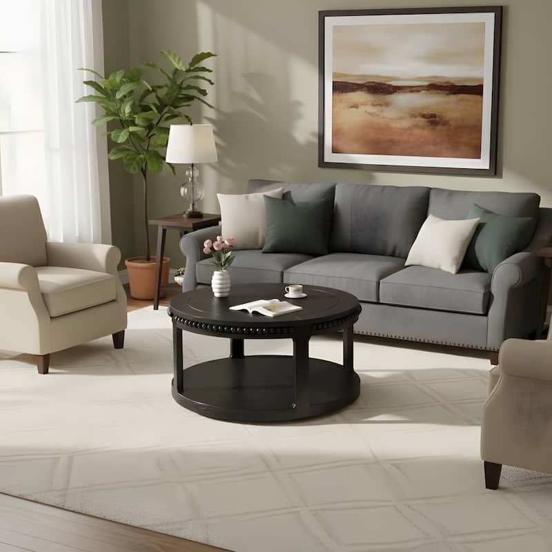31.5 Inch Round Coffee Table for Living Room - Black