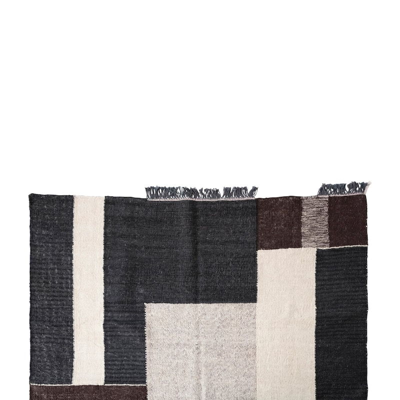 Wool and Cotton Rug with Geometric Design and Fringe - 96" L x 60" W x 0" H