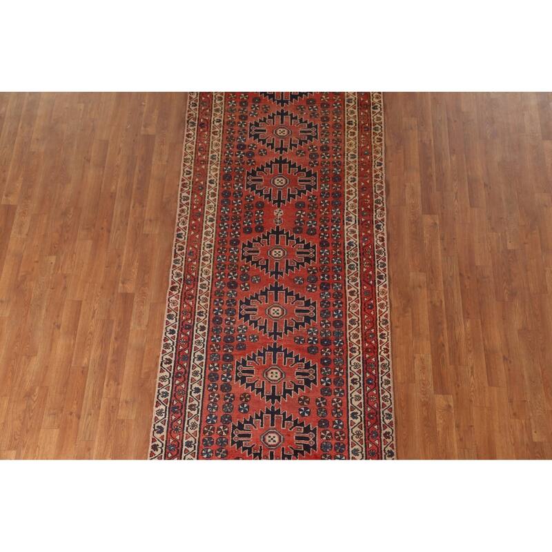 Geometric Sirjan Persian Vintage Runner Rug Handmade Wool Carpet - 3'8"x 9'4"