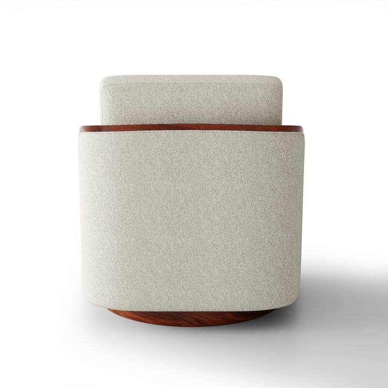 Upholstered Swivel Barrel Chair with Curved Wood Arms