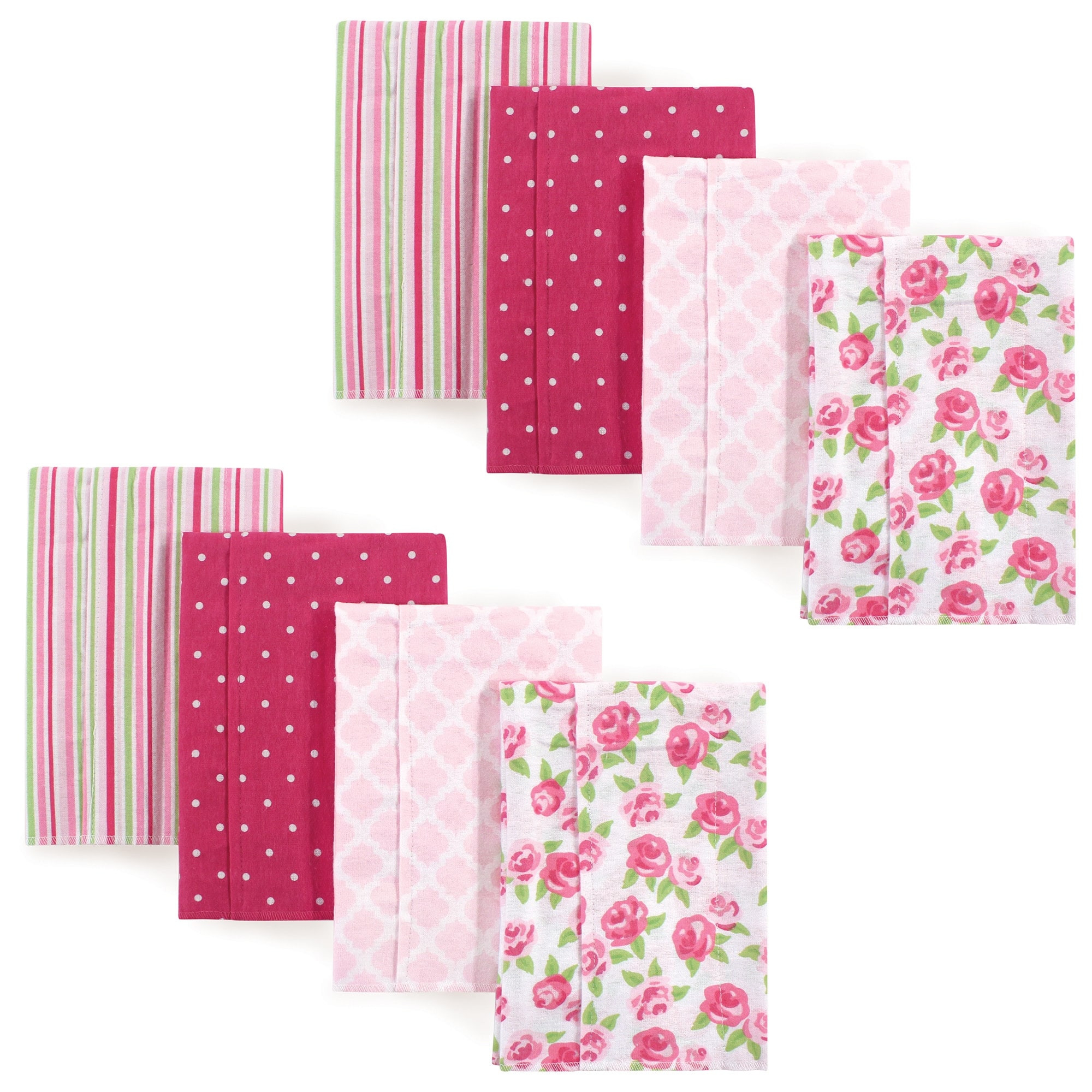 Hudson Baby Infant Girl Cotton Flannel Burp Cloths 8pk, Floral Stripes, One Size - Floral Stripes 8-Pack - One Size