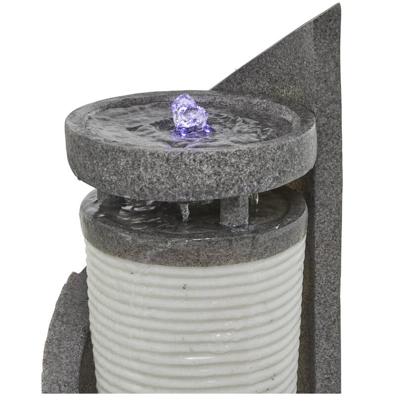 Fiberglass Geometric 2 Tier Fountain with LED Light - Light Gray - Roche River Decor