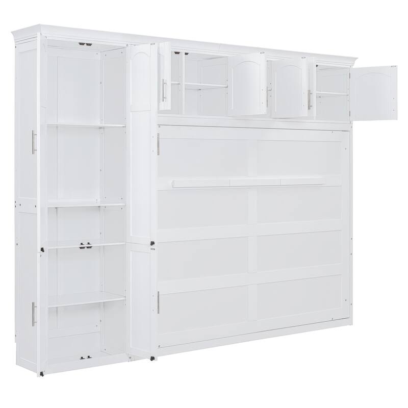 Space-Saving Queen Size Murphy Bed with Integrated Cabinets and Storage, White