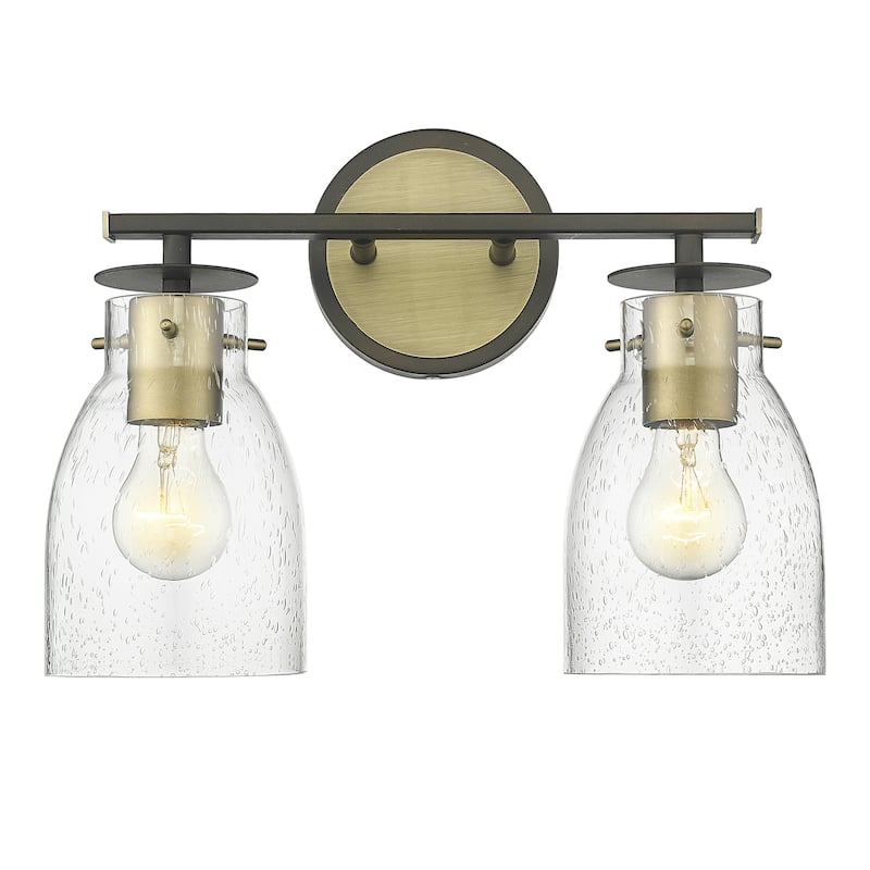 Shelby Oil Rubbed Bronze/ Antique Brass Bath/ Vanity Fixture w/ Clear Seedy Glass - 2-Light Vanity