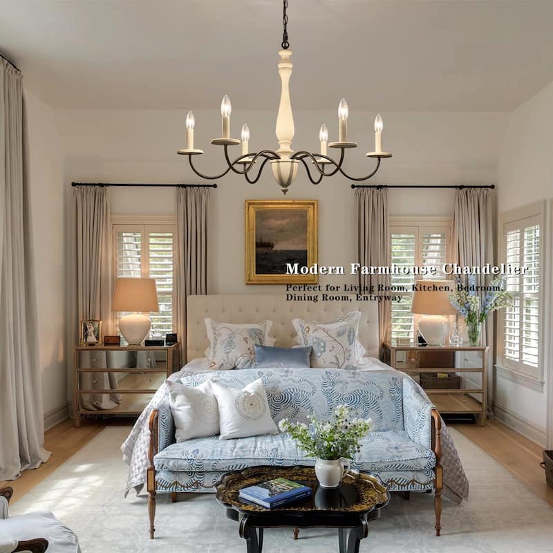 6-Light Rustic Farmhouse Chandelier Light for Bedroom Foyer Living Room