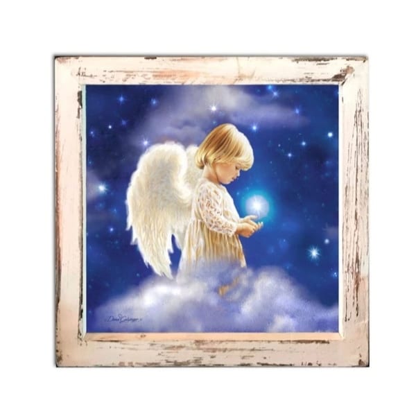 8" White and Blue LED Lighted Angel Star Christmas Square Shadow Box Decoration