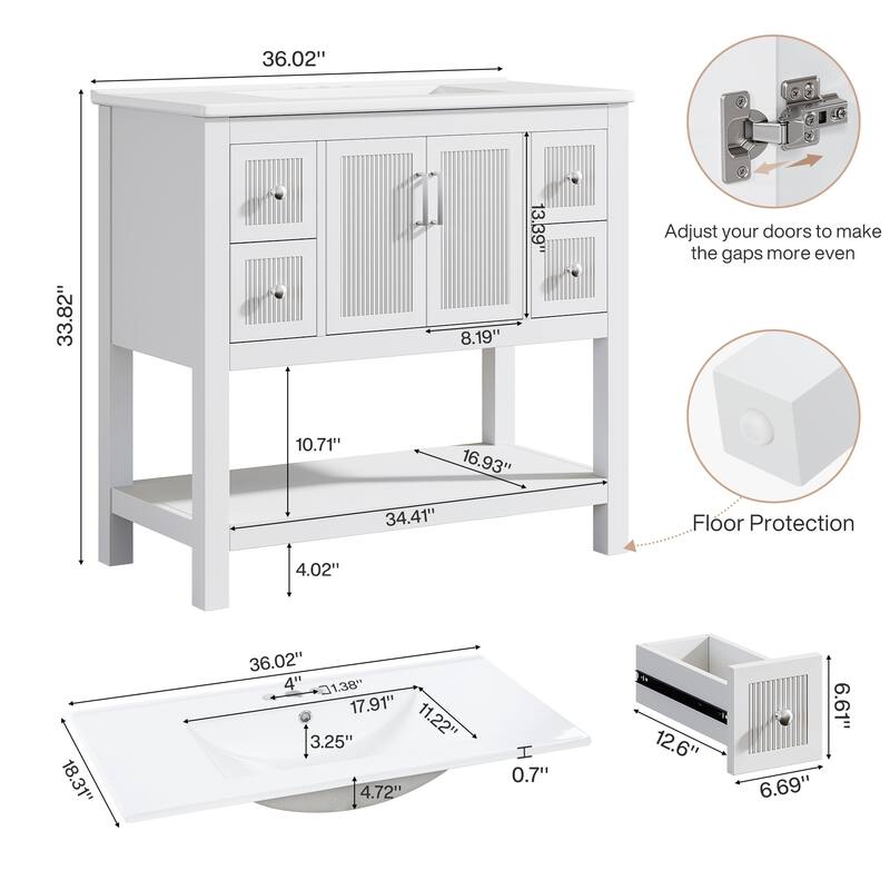 23.5 Inch Single Bathroom Vanity With Ceramic Top, Sink Included