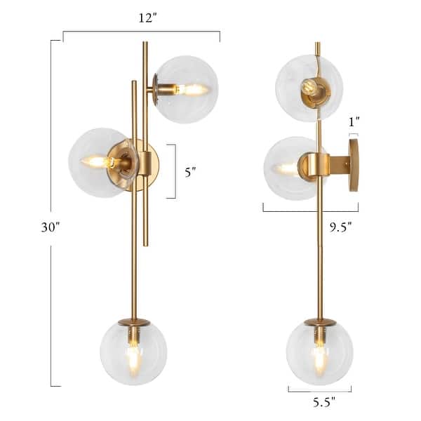 dimension image slide 1 of 5, Bola Modern Gold 3-Light Chandelier Wall Sconce Textured Glass Bathroom Vanity Light