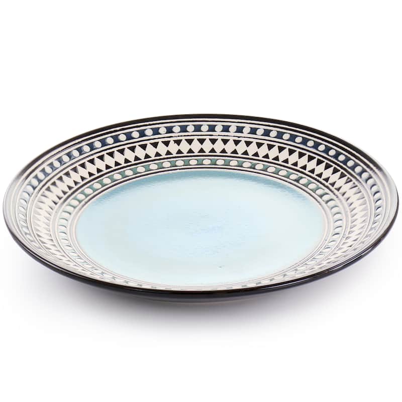 Stoneware Dinnerware 16 Piece Set in Teal Geometric Edge