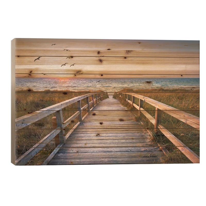 Sunset At The Dune Beach Print On Wood by Jan Becke - Multi-Color - 18x26x1.5