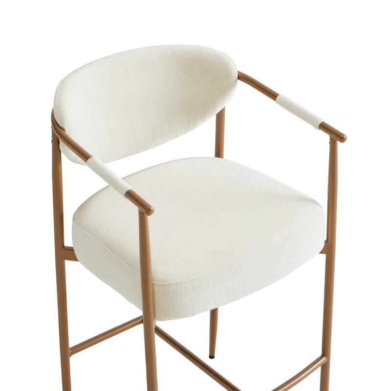 Spruce & Spring Modern Counter Stool with Gold Metal Frame and Woven Strap Arm